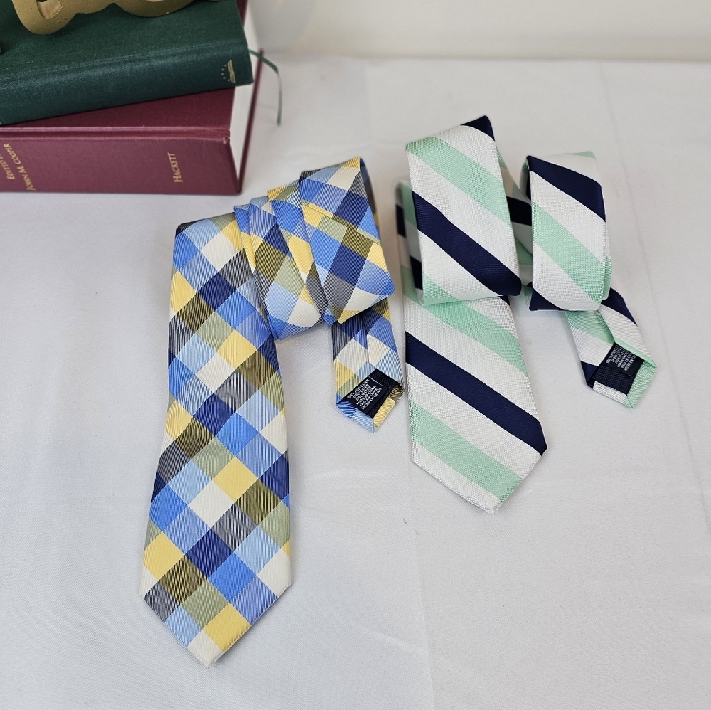 Nautica Men's Checkered Neck Ties - Bundle Blue Yellow Mint